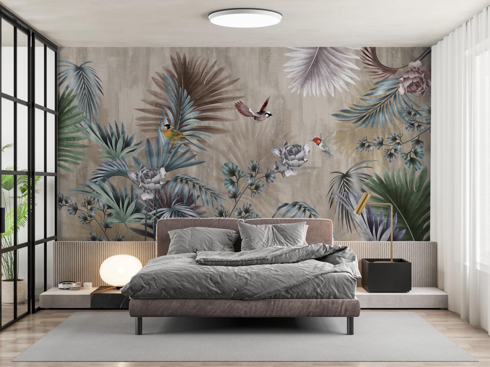 Papier peint les oiseaux vivent parmi la flore tropicale