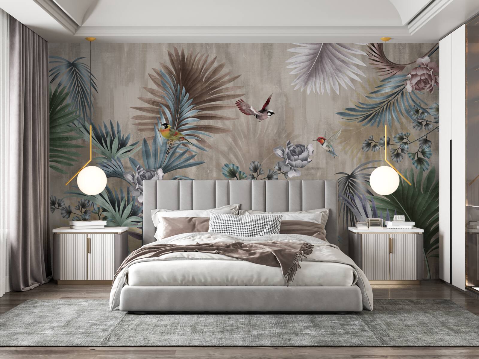 Papier peint les oiseaux vivent parmi la flore tropicale