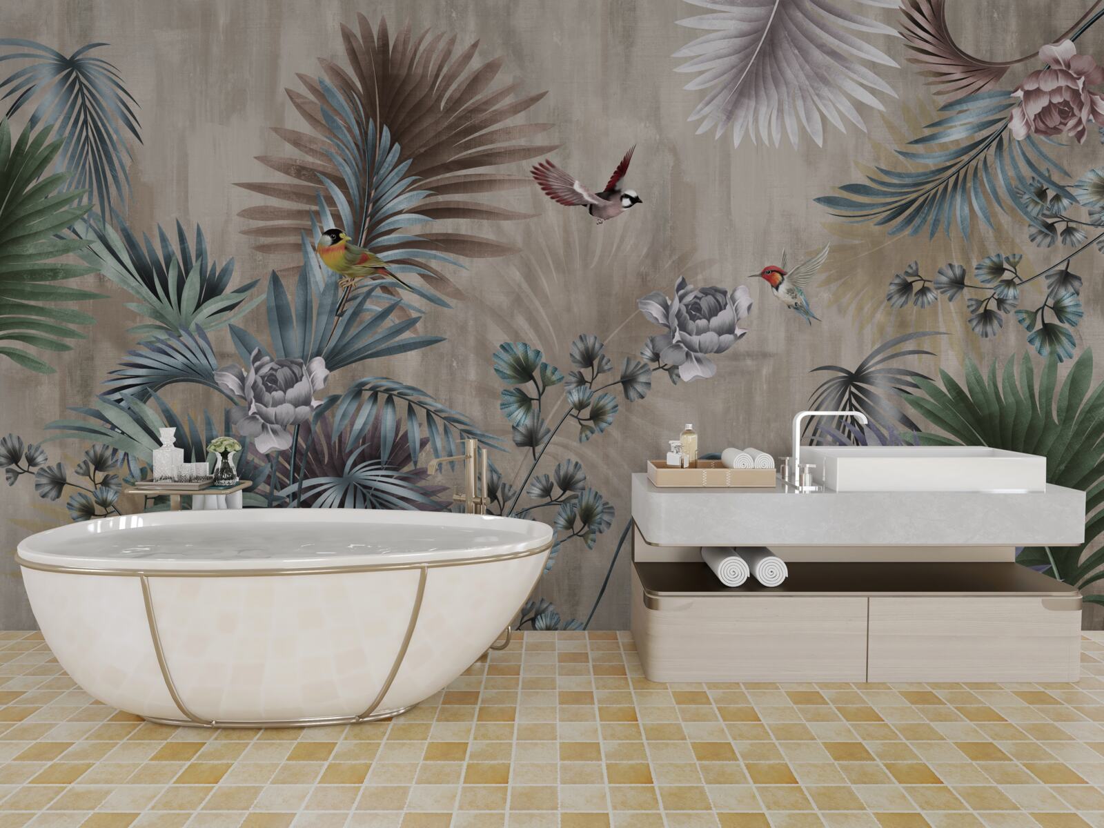 Papier peint les oiseaux vivent parmi la flore tropicale