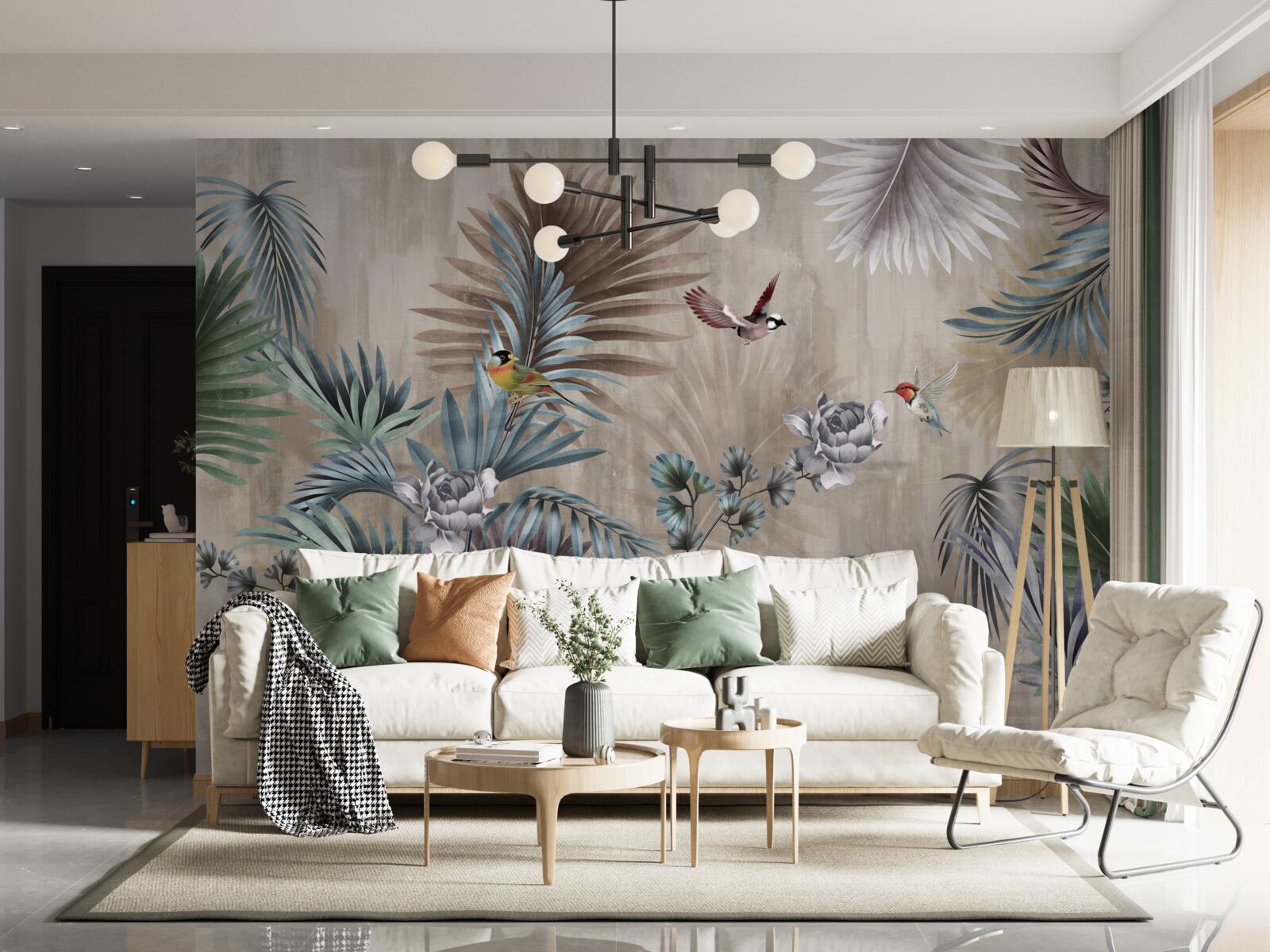 Papier peint les oiseaux vivent parmi la flore tropicale