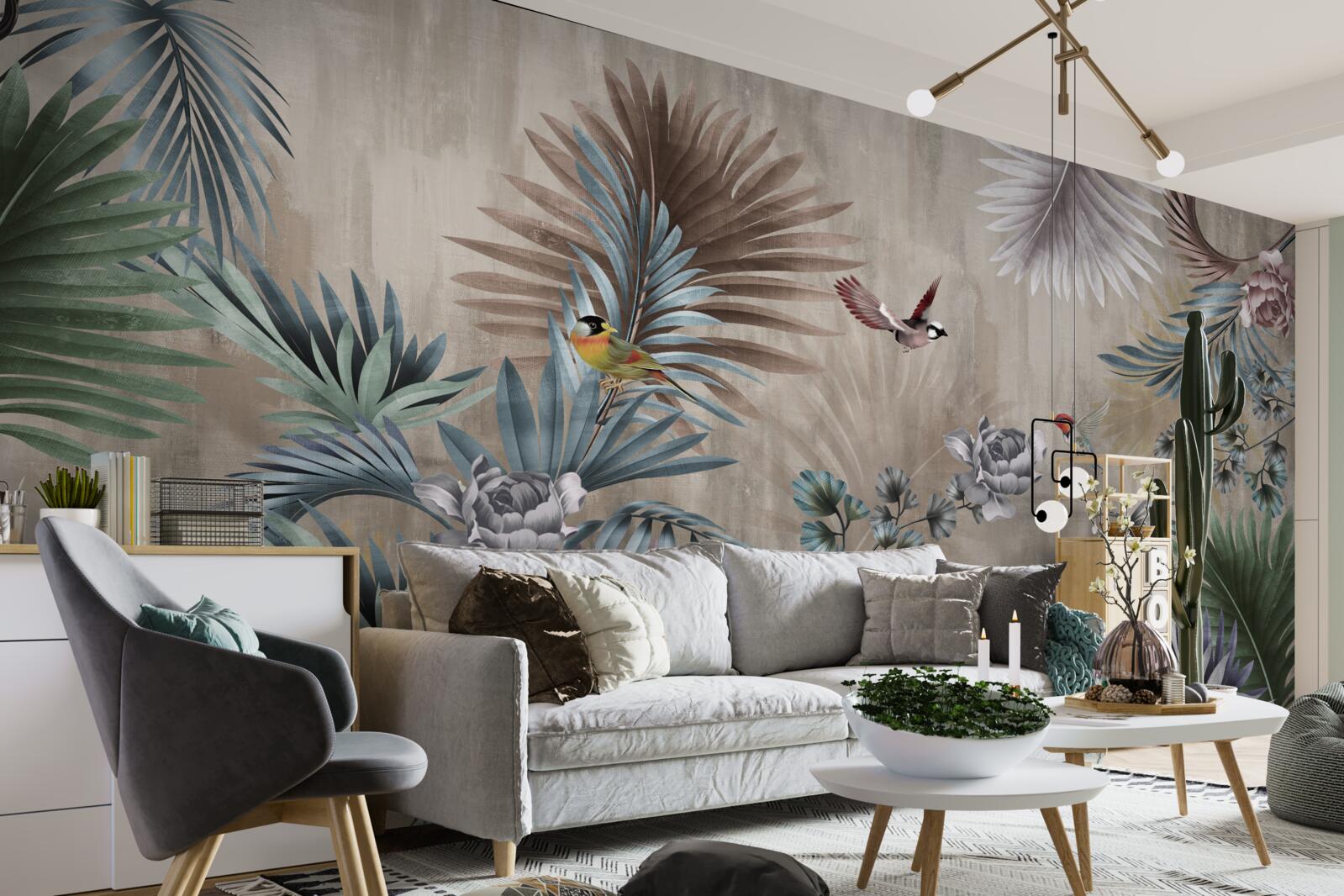 Papier peint les oiseaux vivent parmi la flore tropicale
