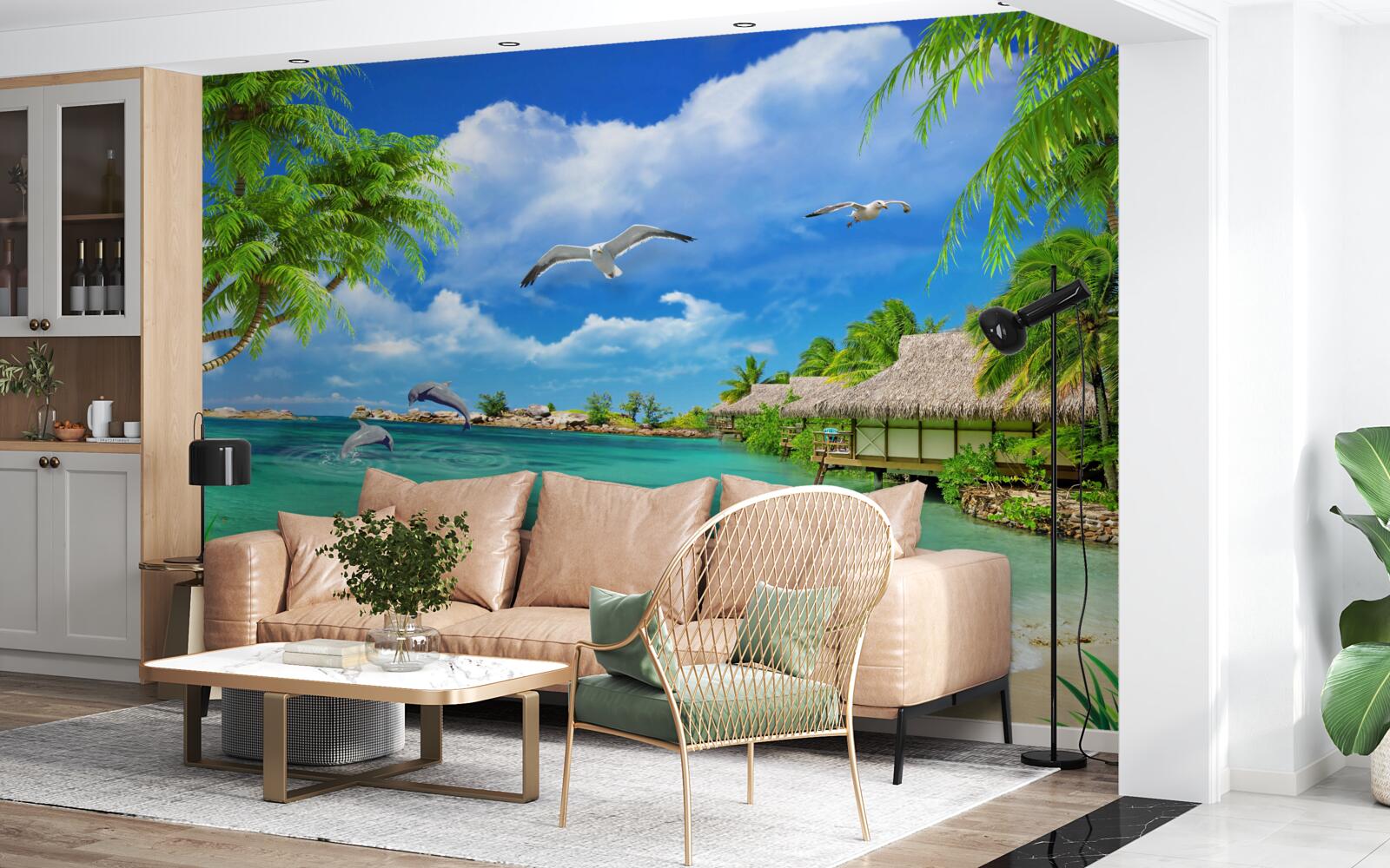 Papier peint bungalow d'été sur la plage
