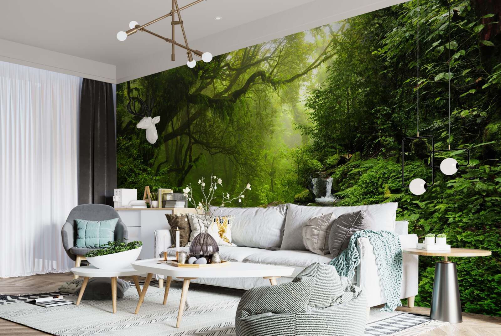 Papier peint cascades au milieu d'arbres verdoyants