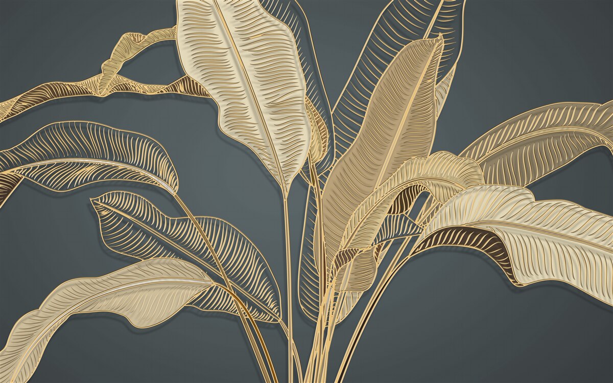 Papier peint feuille d'or torsadée