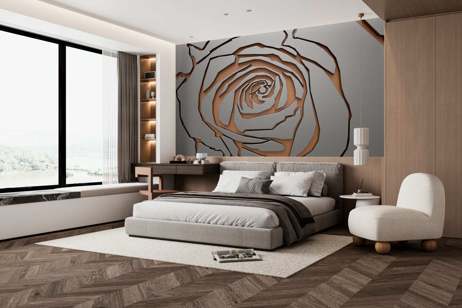 Papier peint une grande rose est illuminée sur le mur