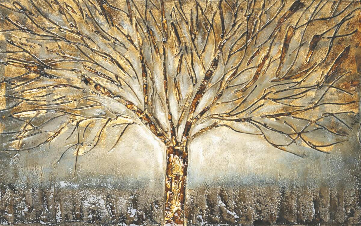Papier peint arbre nu avec de l'or
