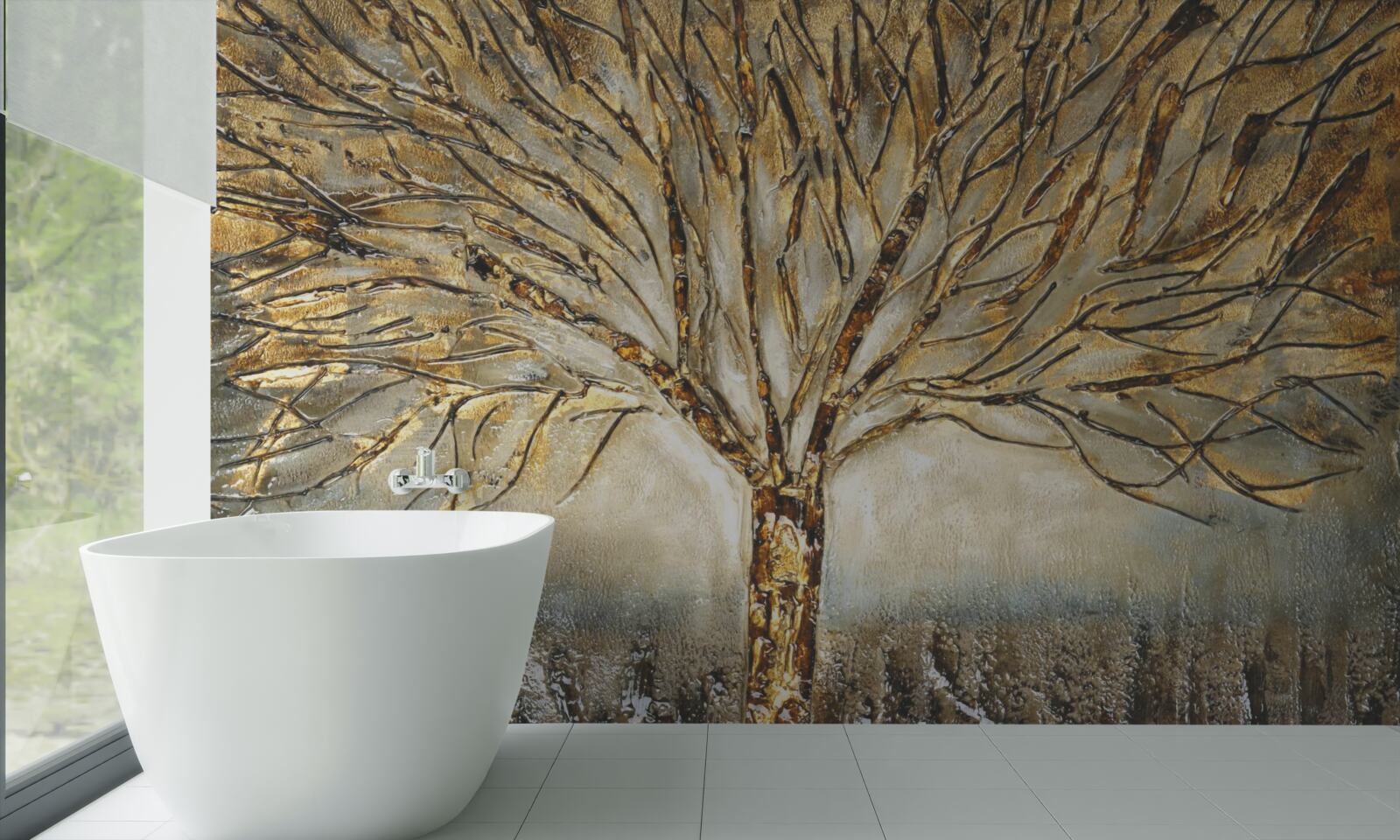 Papier peint arbre nu avec de l'or