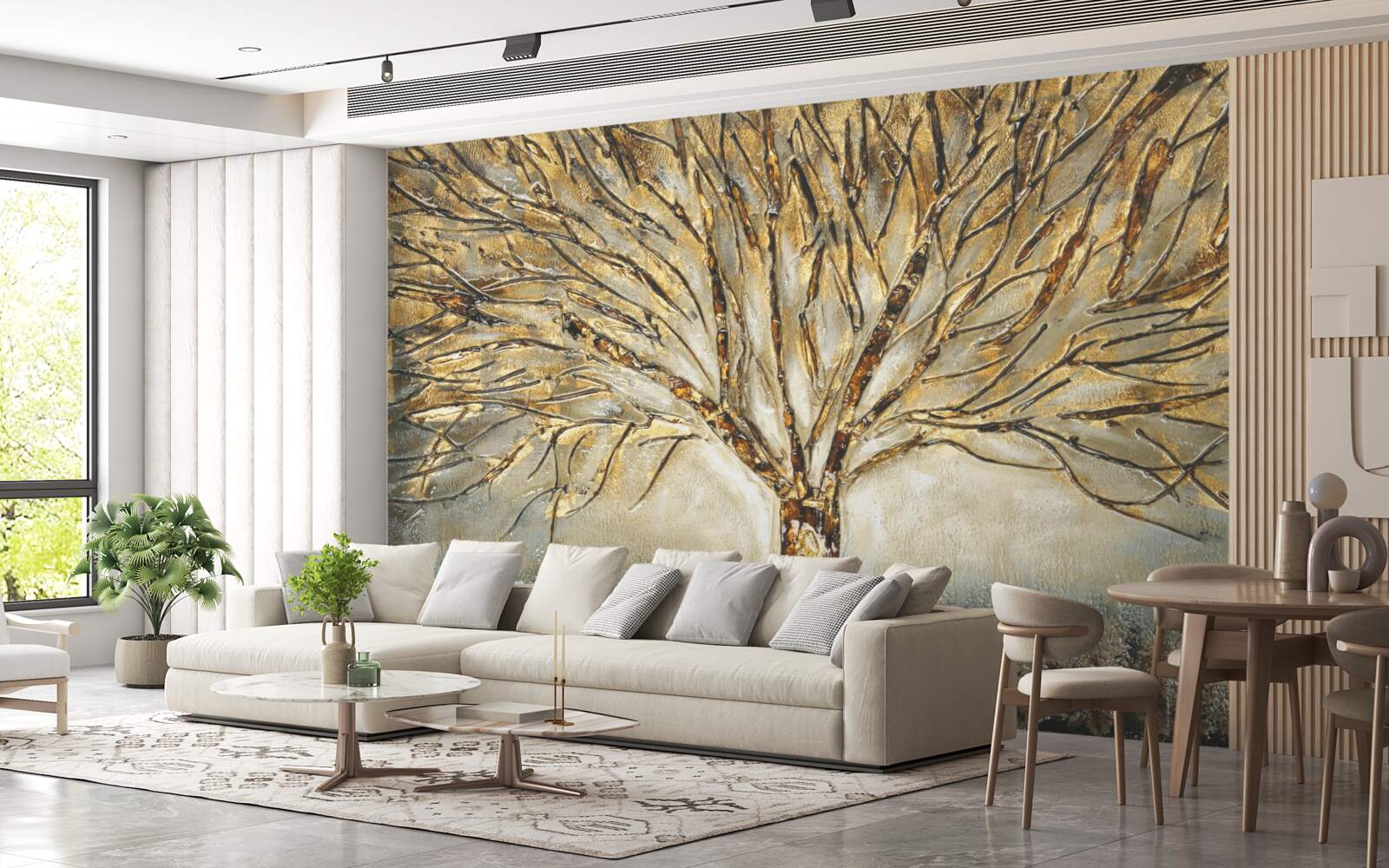 Papier peint arbre nu avec de l'or