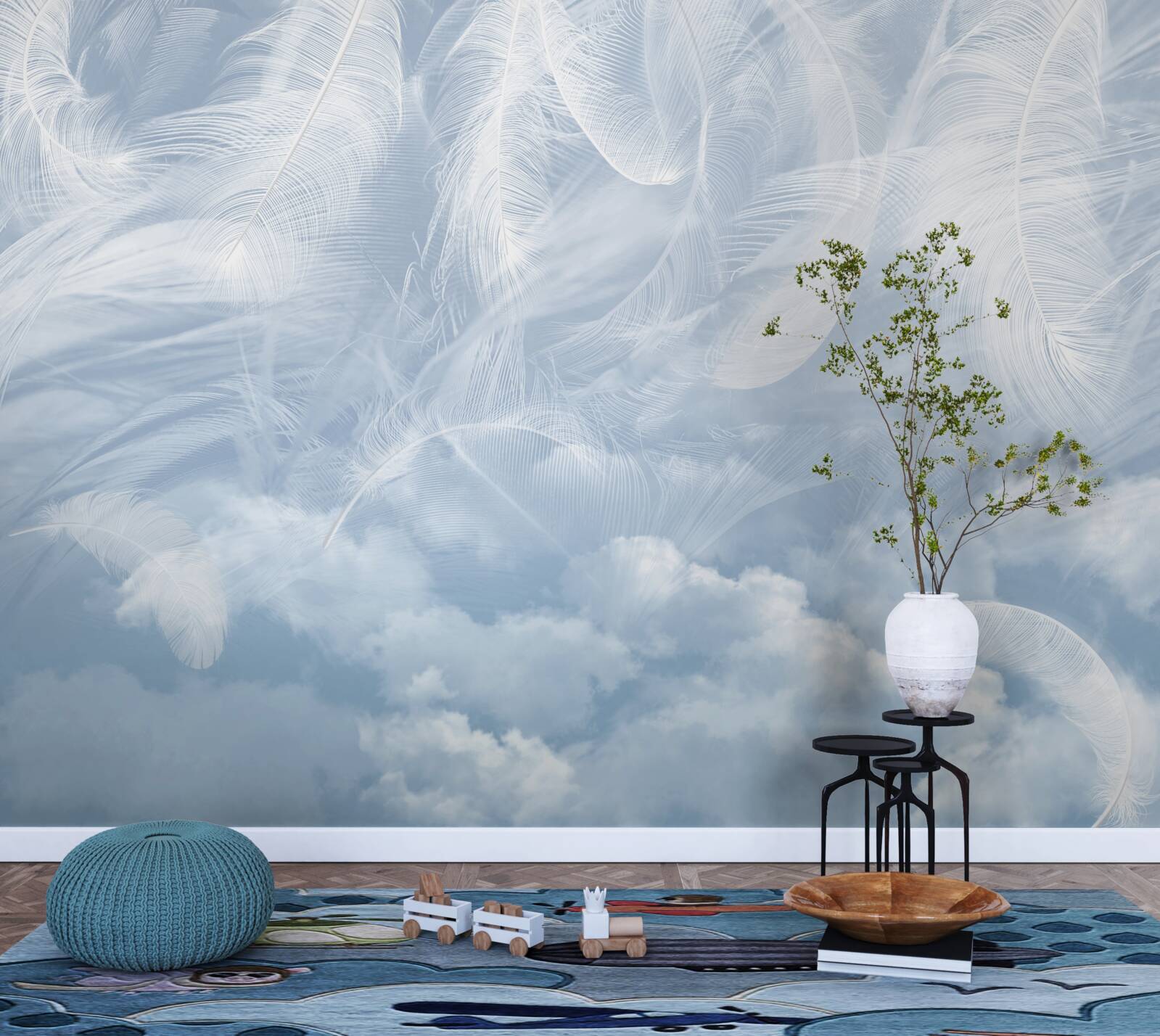 Papier peint peluches et grappes bleues