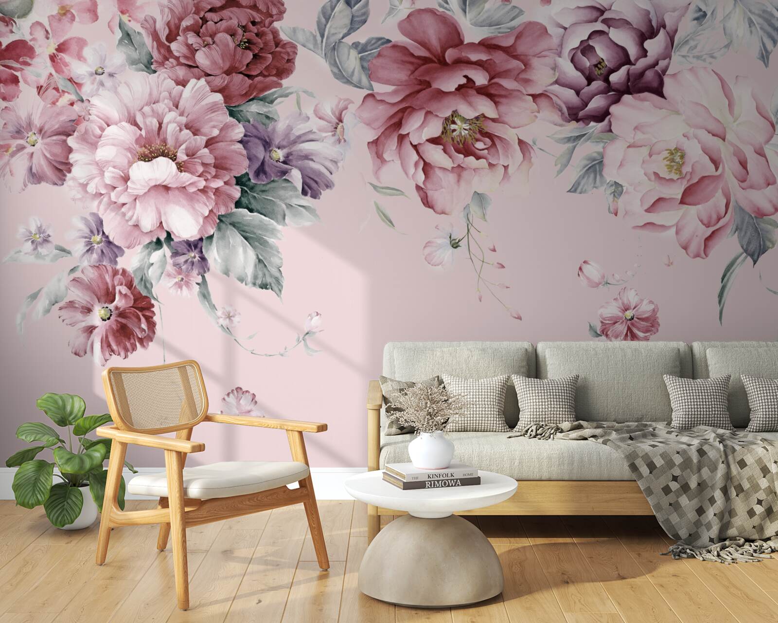 Papier peint diverses fleurs roses