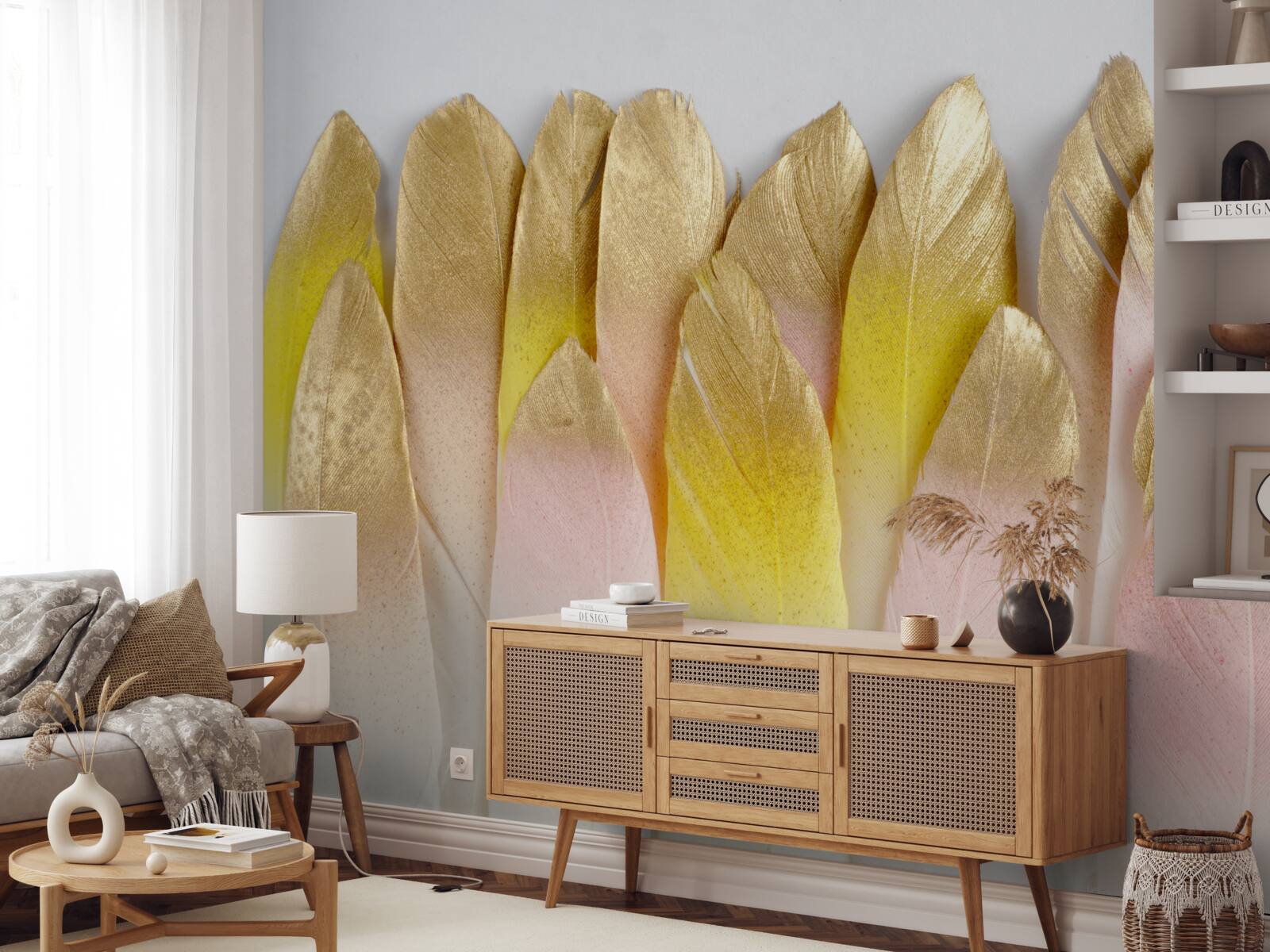 Papier peint longues plumes dégradées