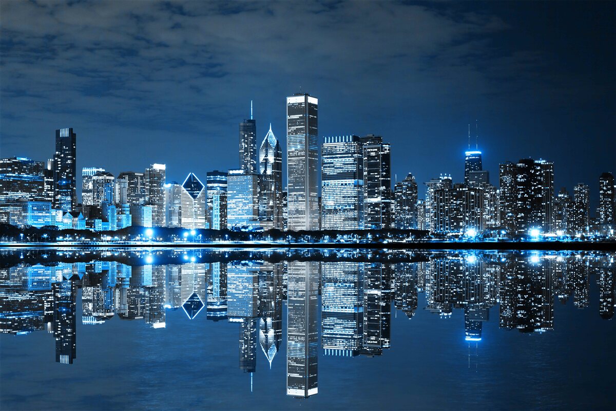Papier peint l'affichage des lumières nocturnes de la ville dans l'eau