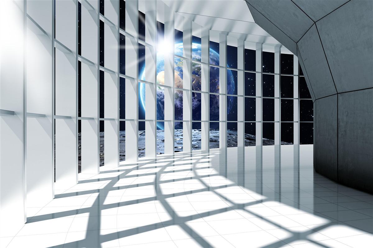 Papier peint La lumière de la planète pénètre dans le passage du bâtiment
