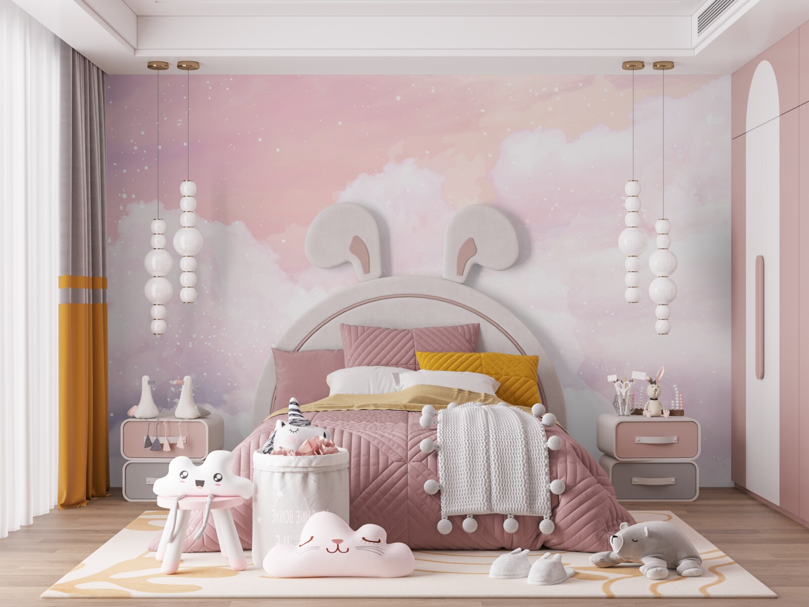 Papier peint la douceur des nuages roses et blancs