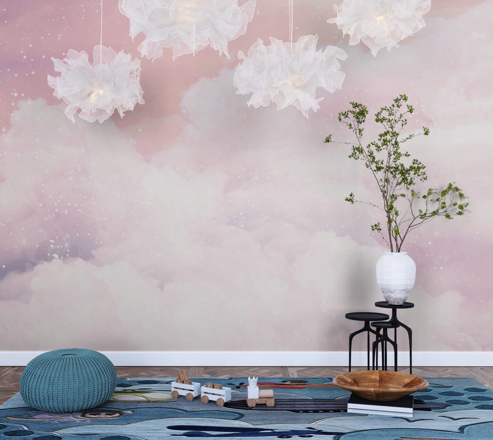 Papier peint la douceur des nuages roses et blancs