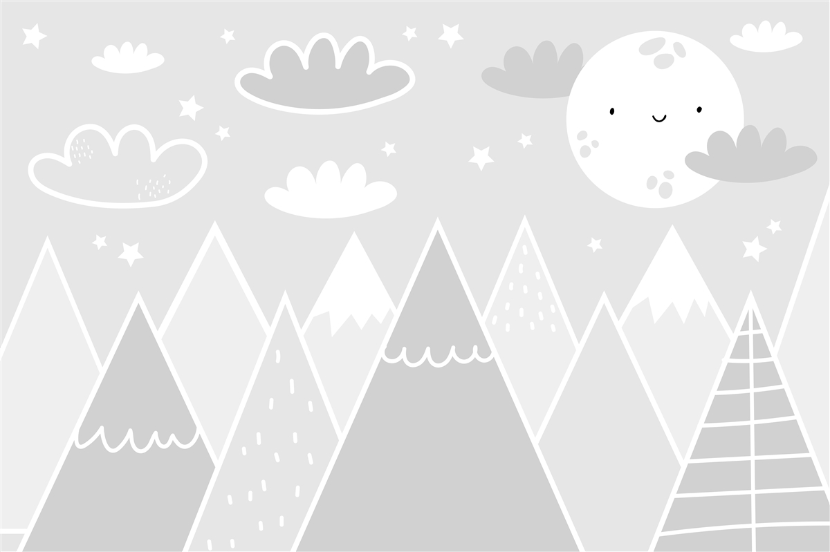 Papier peint au-dessus des sommets des montagnes, une lune brillante avec un visage