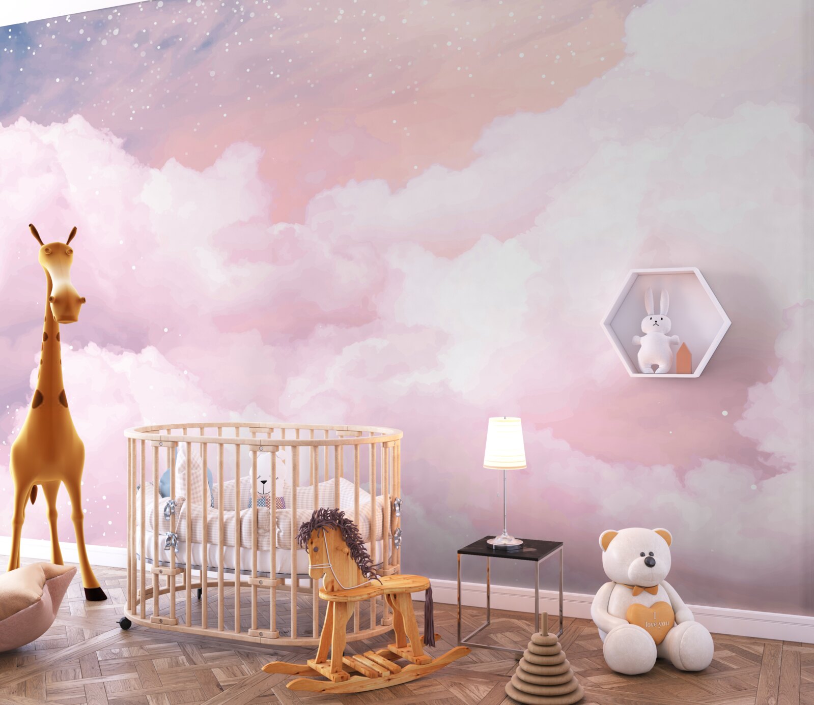 Papier peint nuages roses doux
