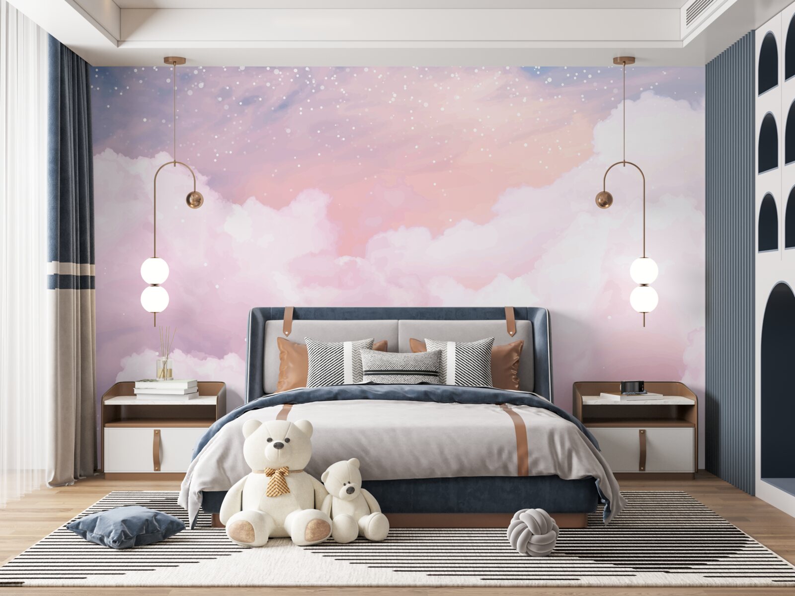 Papier peint nuages roses doux