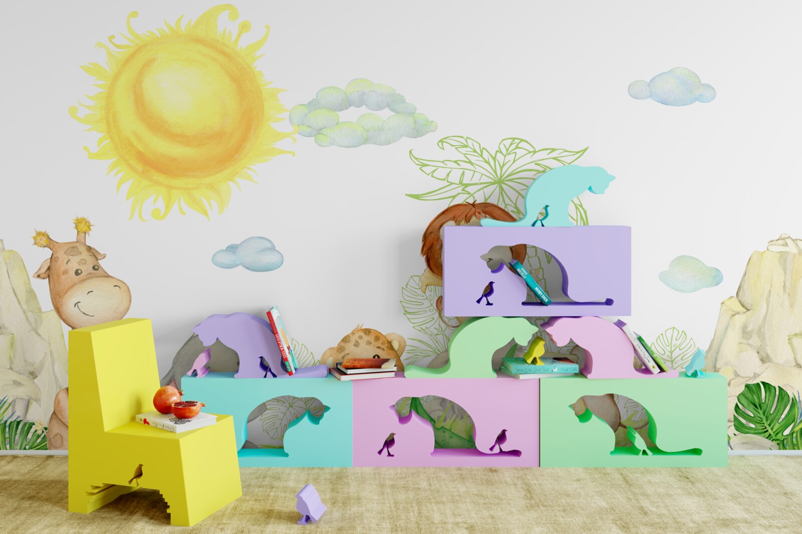 Papier peint les petits animaux s'amusent