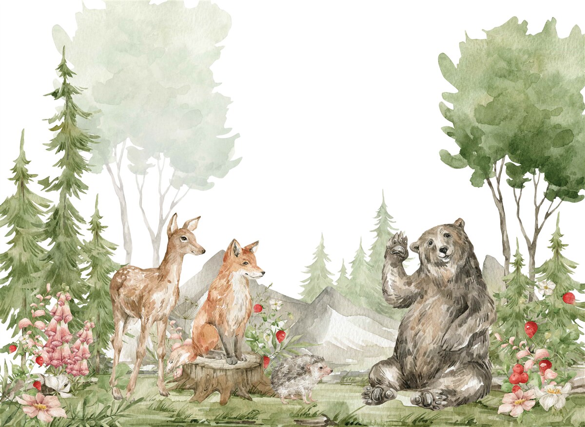 Papier peint ours, rennes et renards dans la nature