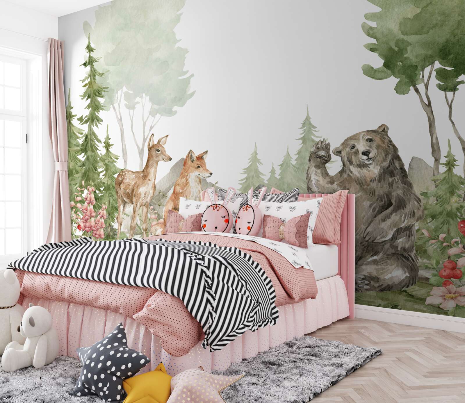 Papier peint ours, rennes et renards dans la nature