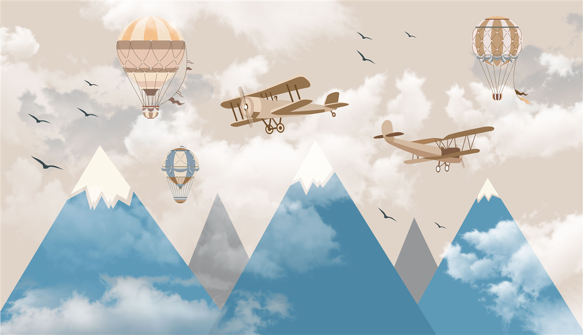 Papier peint les mouvements d'oiseaux et le transport aérien au-dessus des sommets montagneux