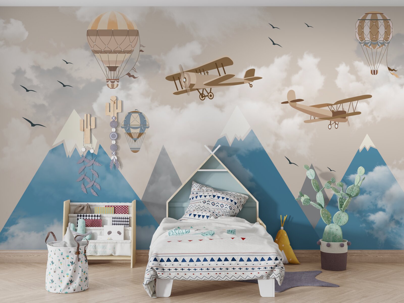 Papier peint les mouvements d'oiseaux et le transport aérien au-dessus des sommets montagneux
