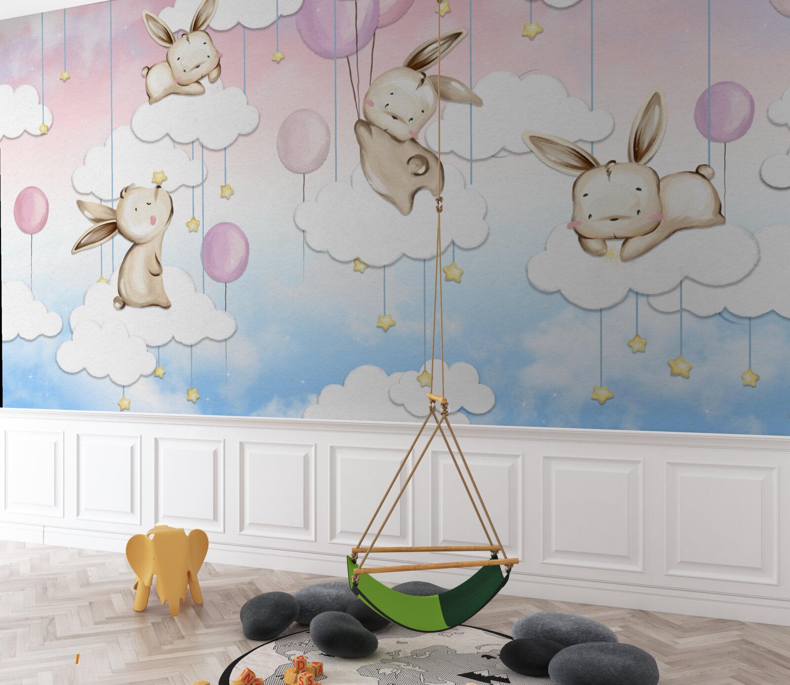 Papier peint des lapins dans les nuages