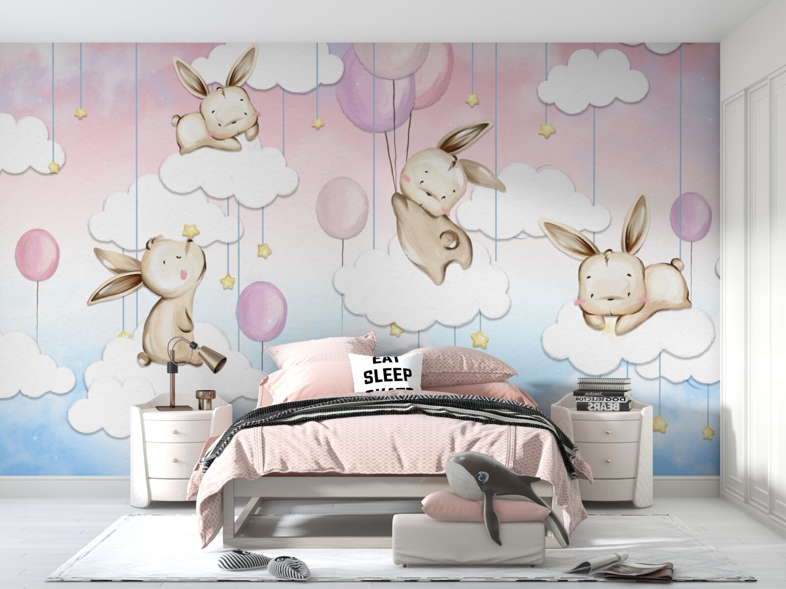 Papier peint des lapins dans les nuages