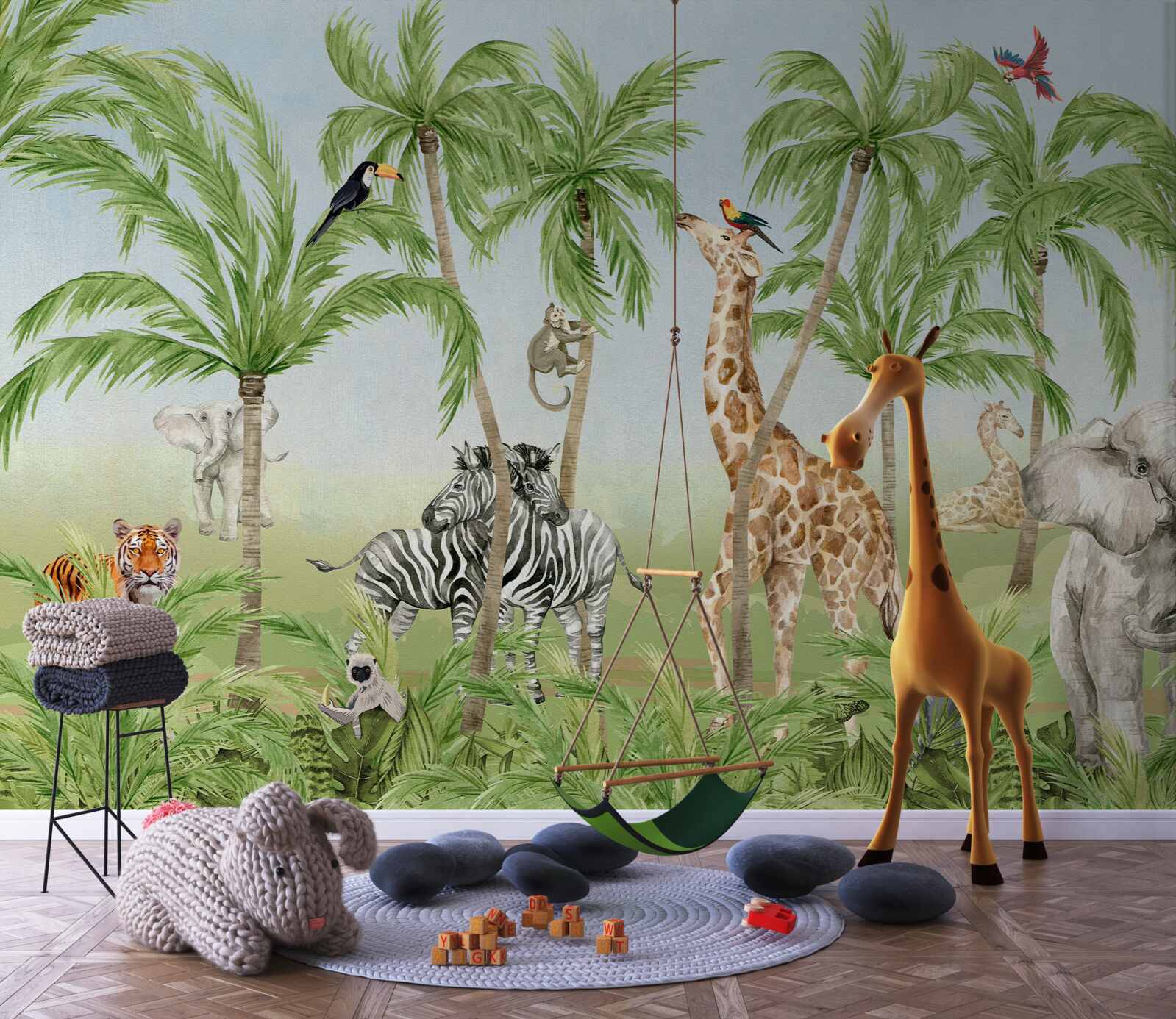 Papier peint les créatures se promènent dans la jungle tropicale