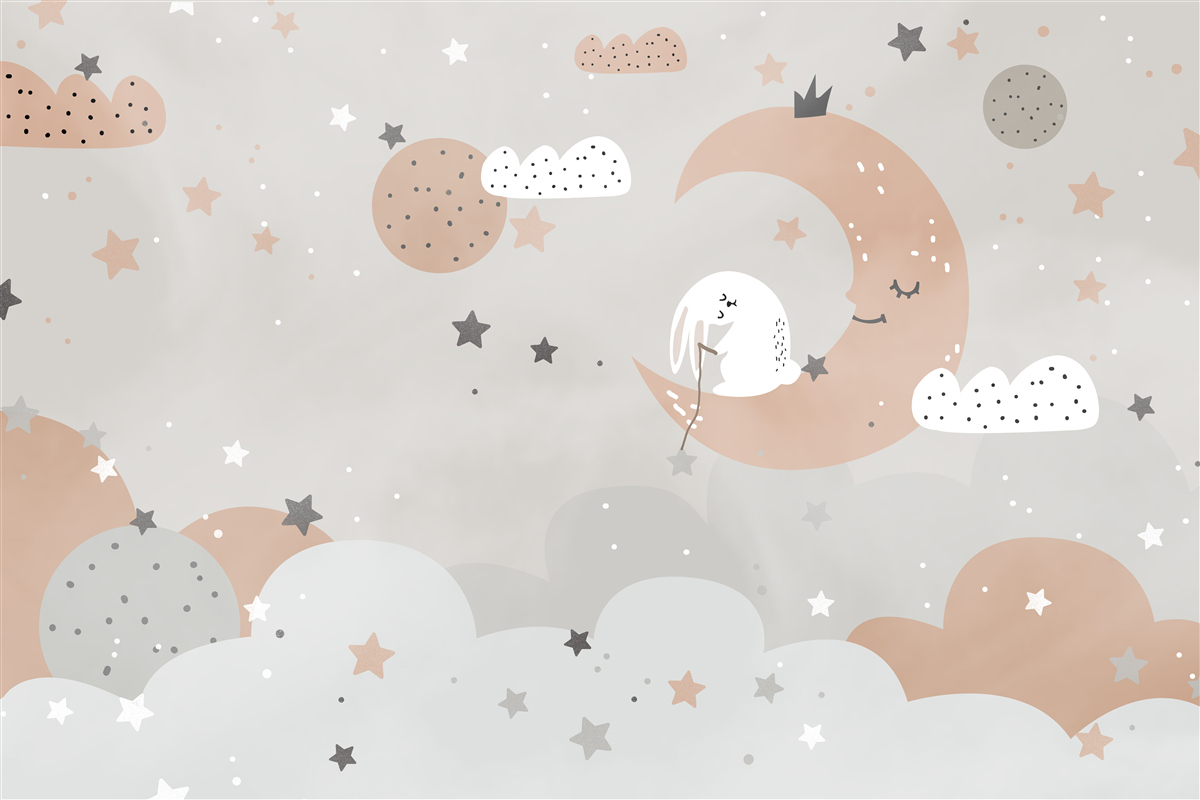 Papier peint le lapin blanc lunaire collectionne les étoiles