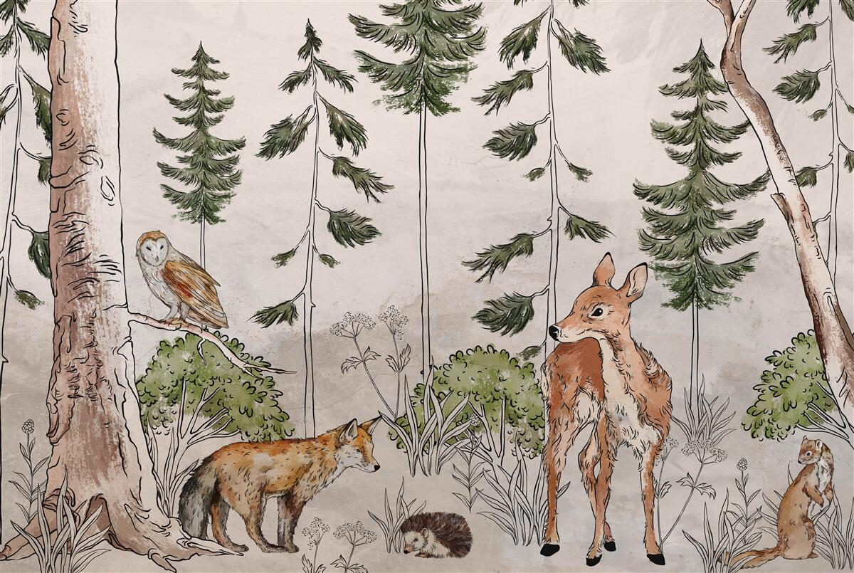 Papier peint animaux traversant la forêt