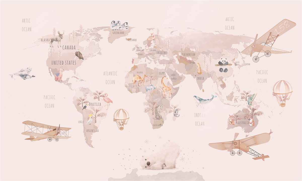 Papier peint une carte du monde sans couleurs saturées