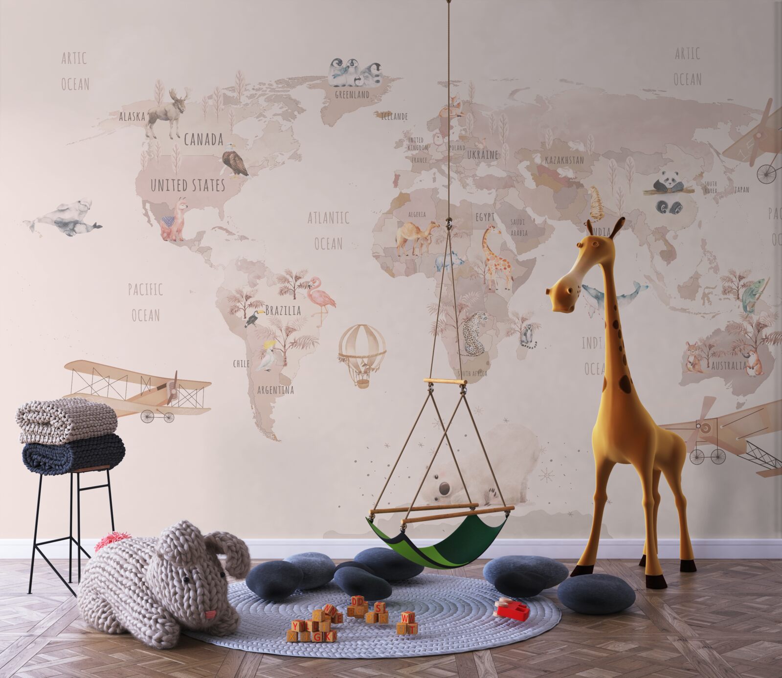 Papier peint une carte du monde sans couleurs saturées