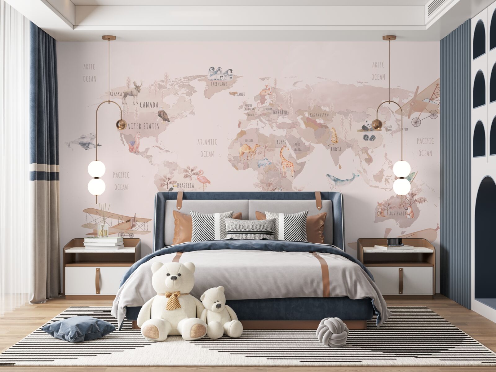 Papier peint une carte du monde sans couleurs saturées