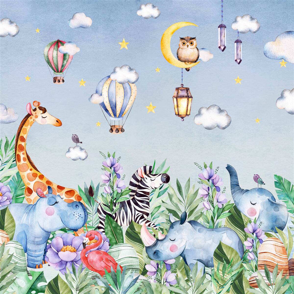 Papier peint animaux mignons et ballons amusants