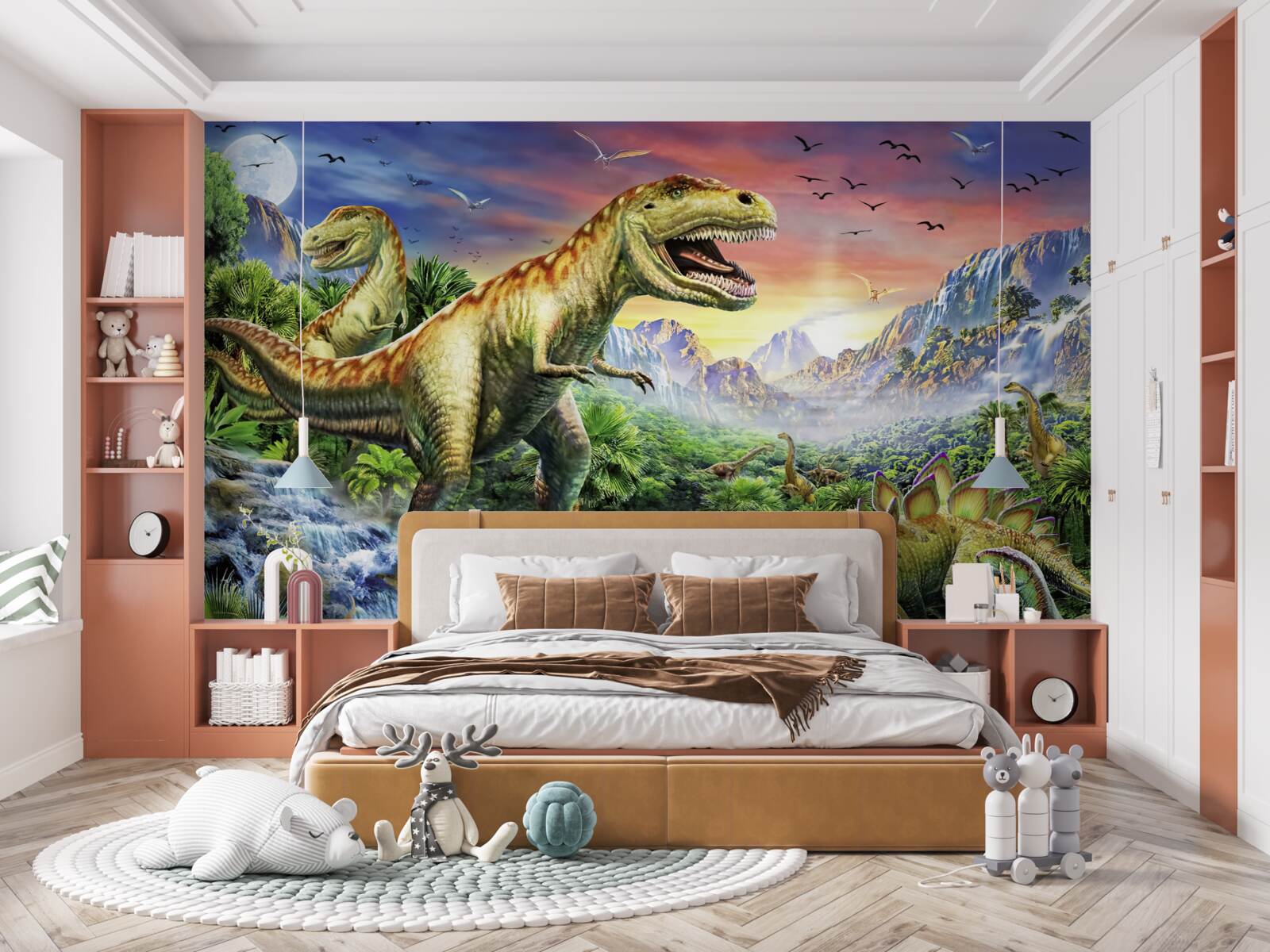 Papier peint des dinosaures au sommet des montagnes