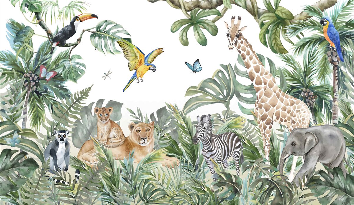 Papier peint divers animaux se déplacent sous les tropiques