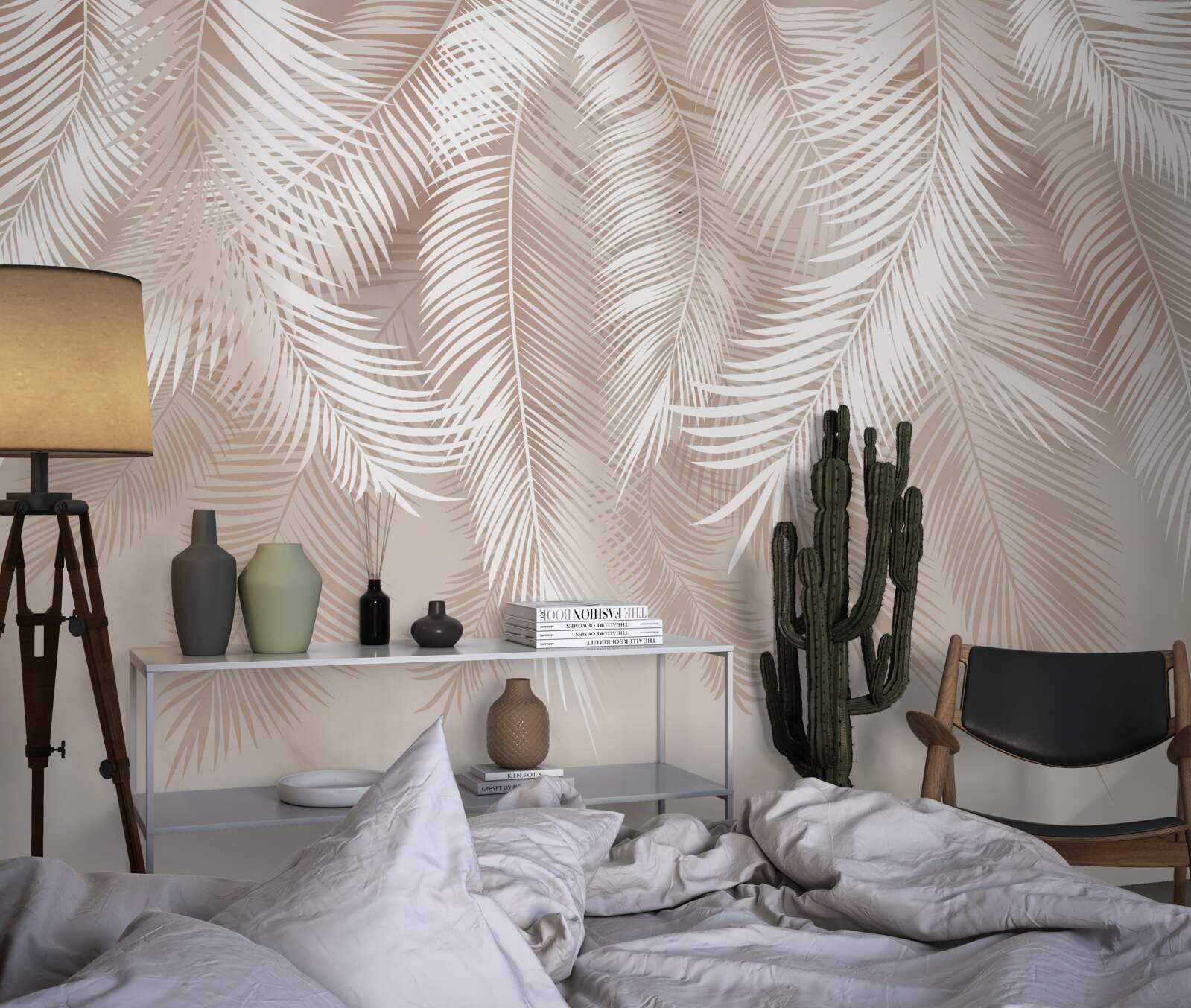 Papier peint branches de palmier en beige