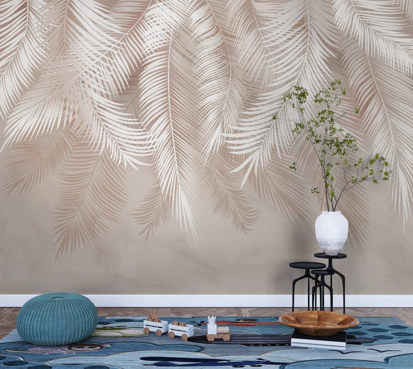 Papier peint branches de palmier en beige