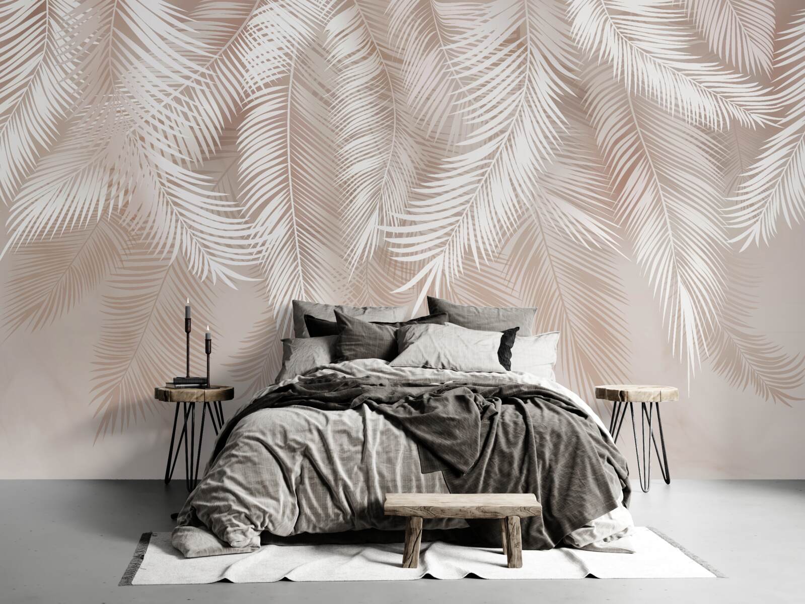 Papier peint branches de palmier en beige