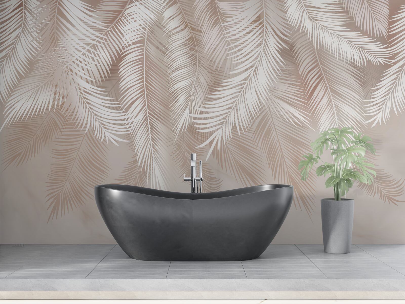 Papier peint branches de palmier en beige