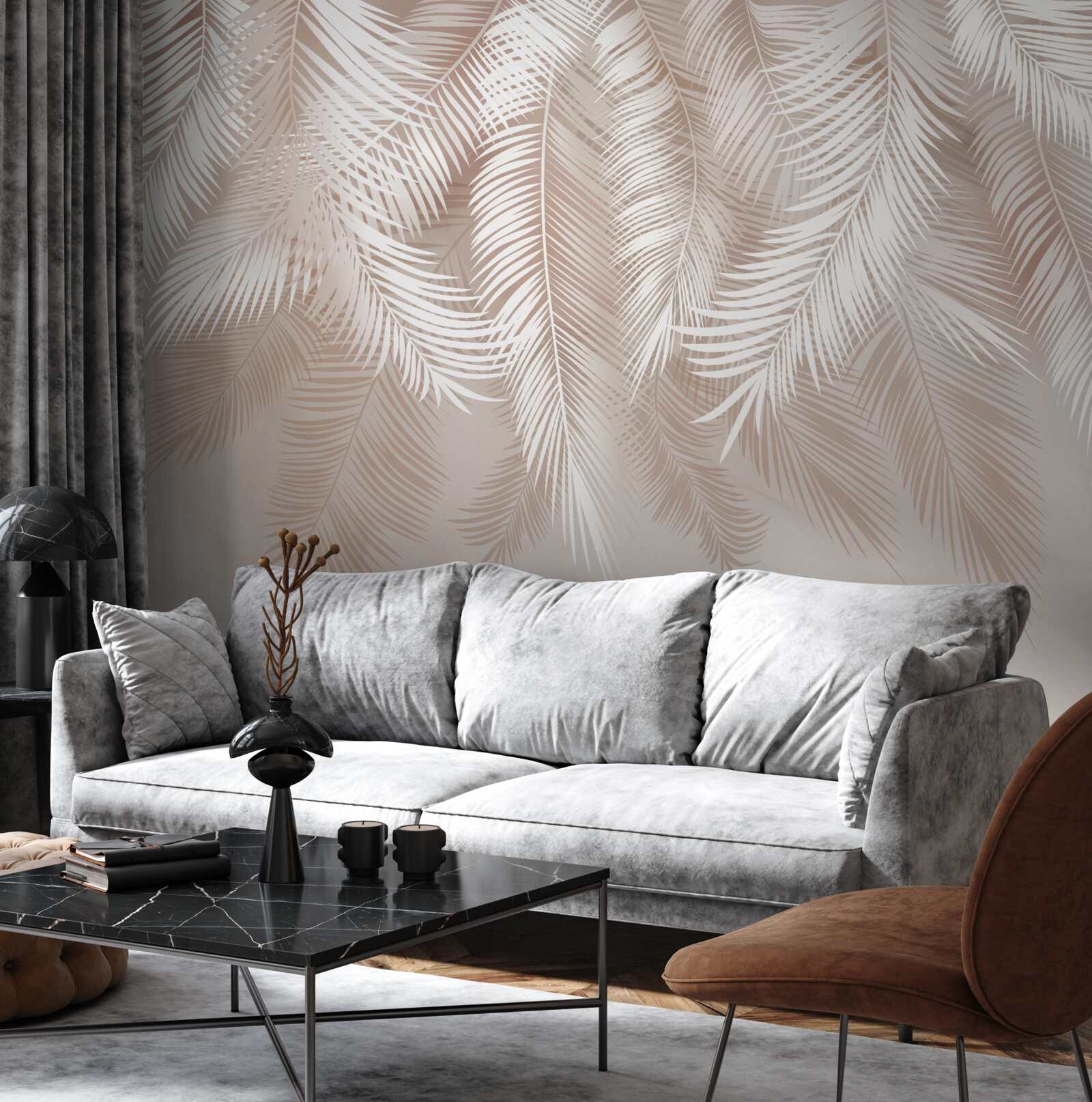 Papier peint branches de palmier en beige