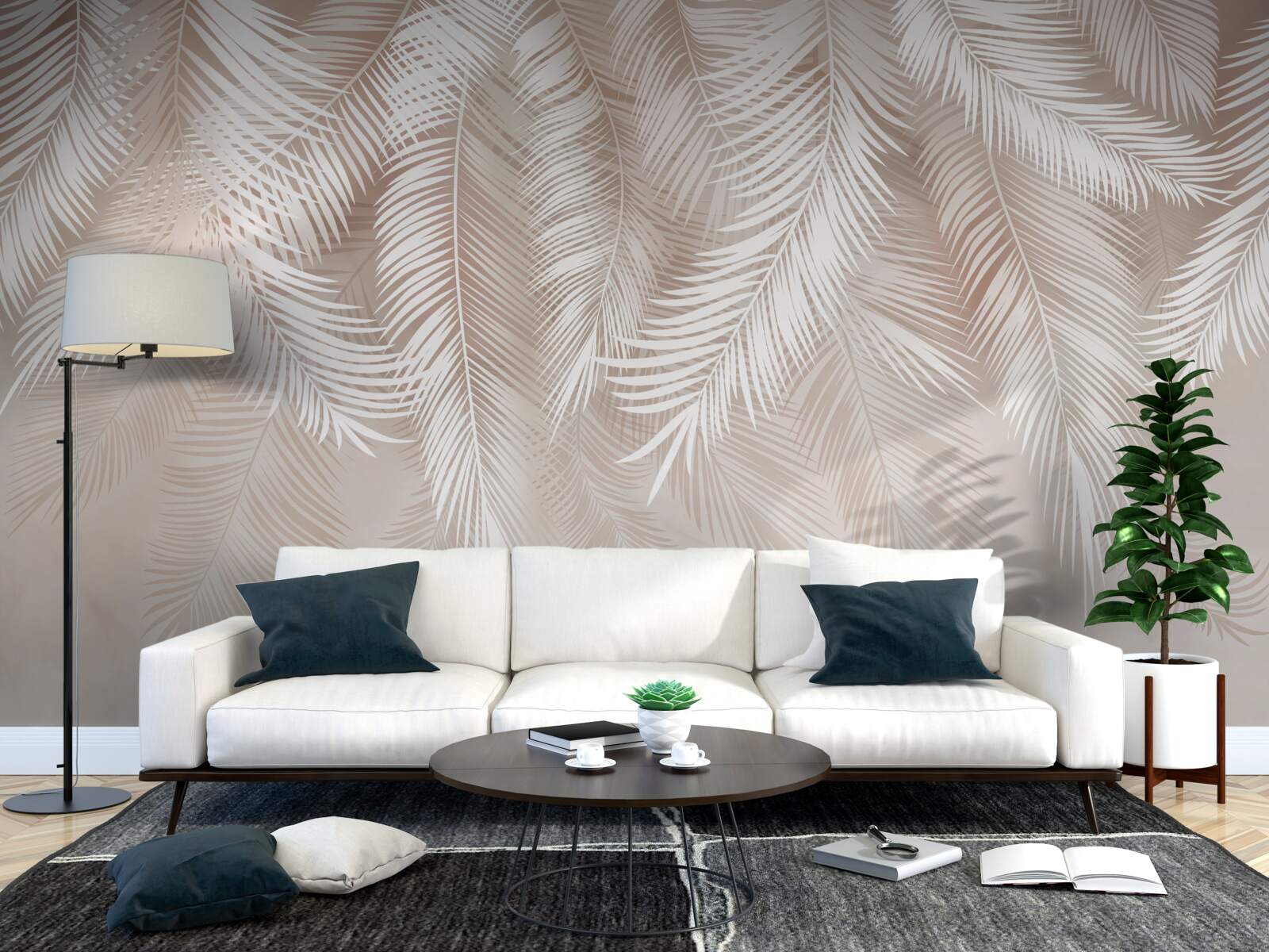Papier peint plumes en rose et tons clairs