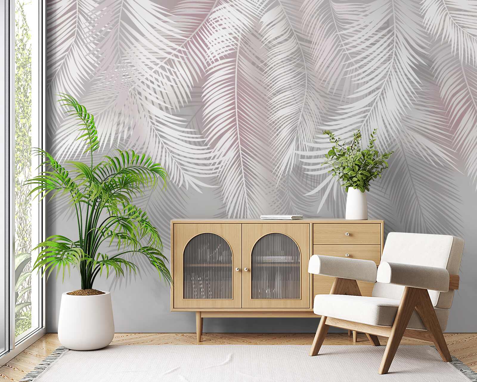 Papier peint feuilles lumineuses sur fond sombre