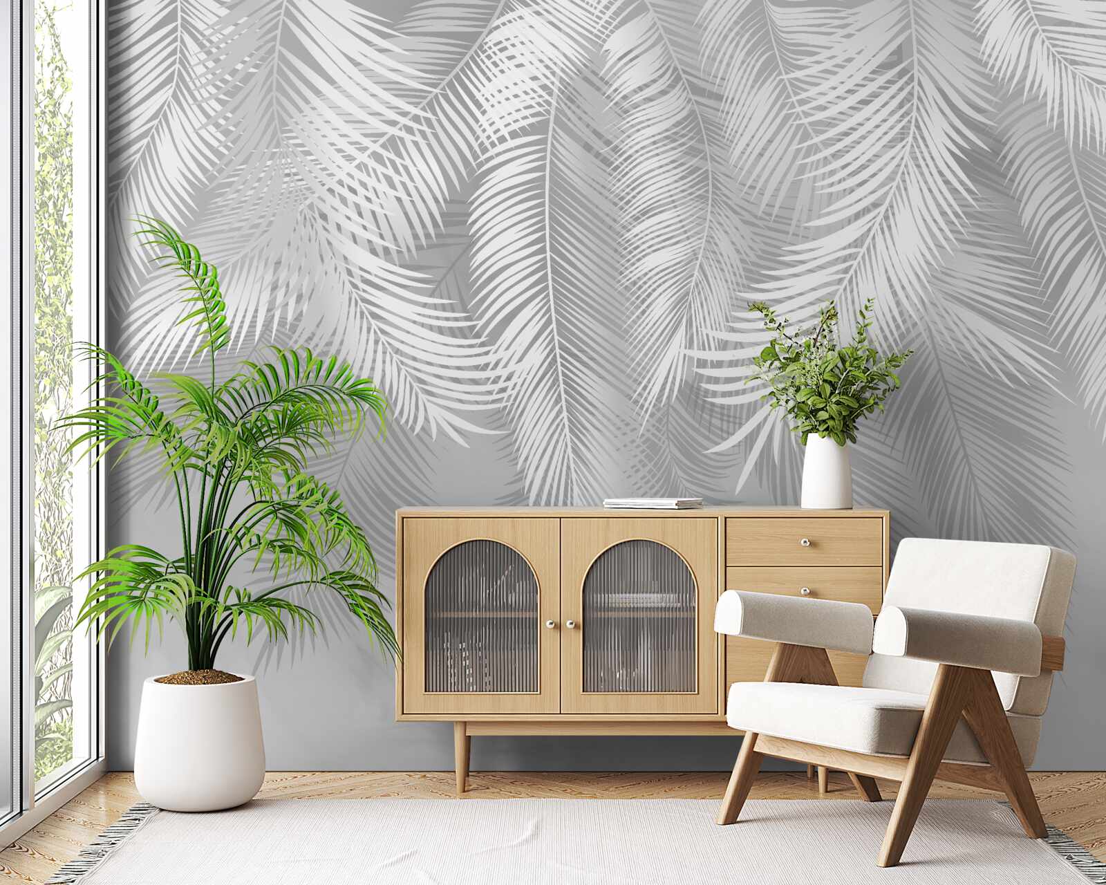Papier peint plumes blanches pendantes