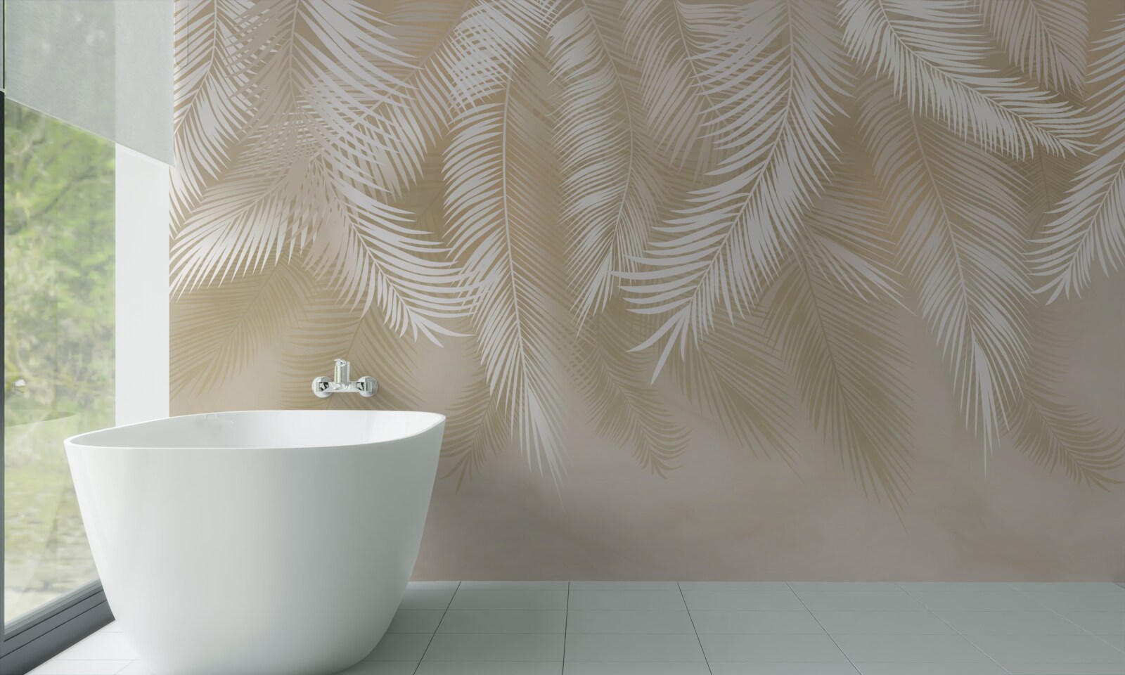 Papier peint les feuilles de palmier sont blanches sur fond beige