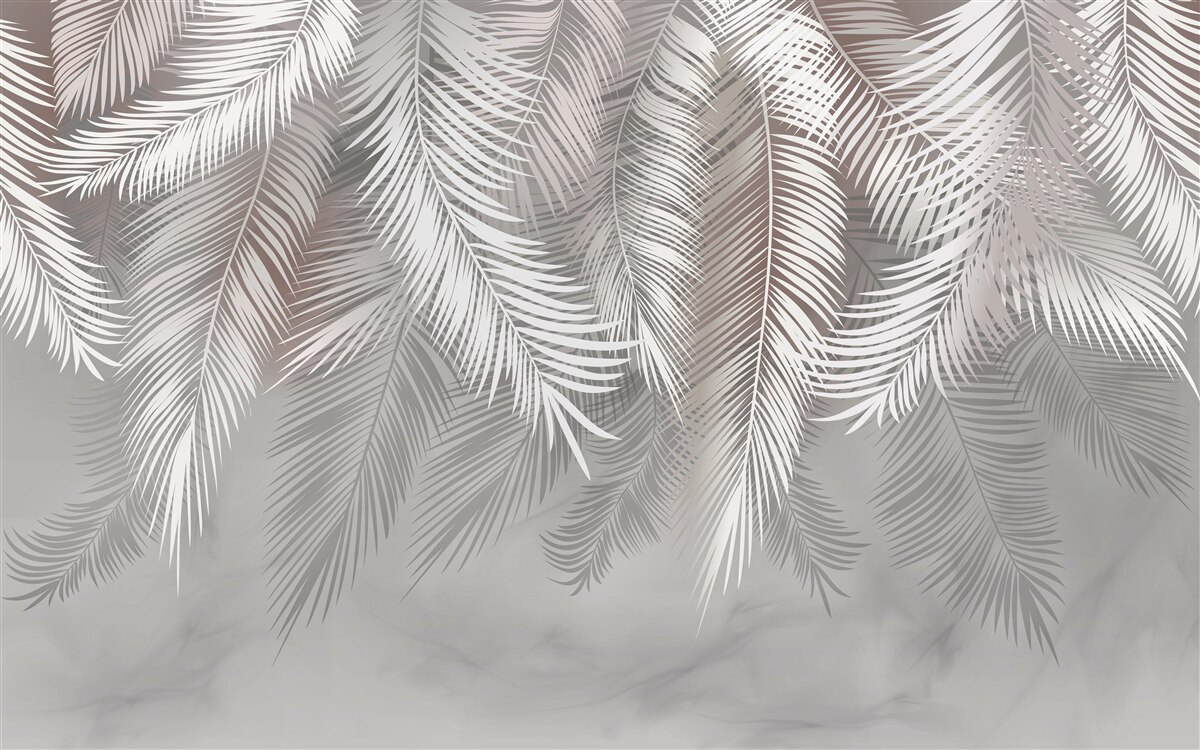 Papier peint les feuilles de la fougère sont blanches et dorées