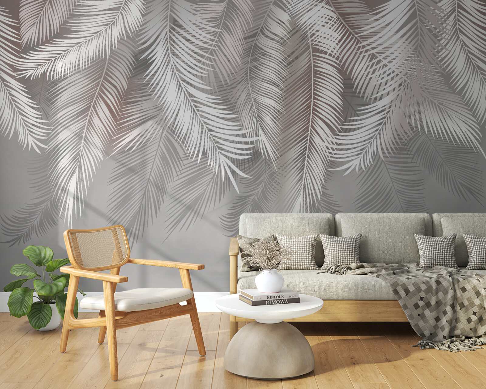 Papier peint les feuilles de la fougère sont blanches et dorées