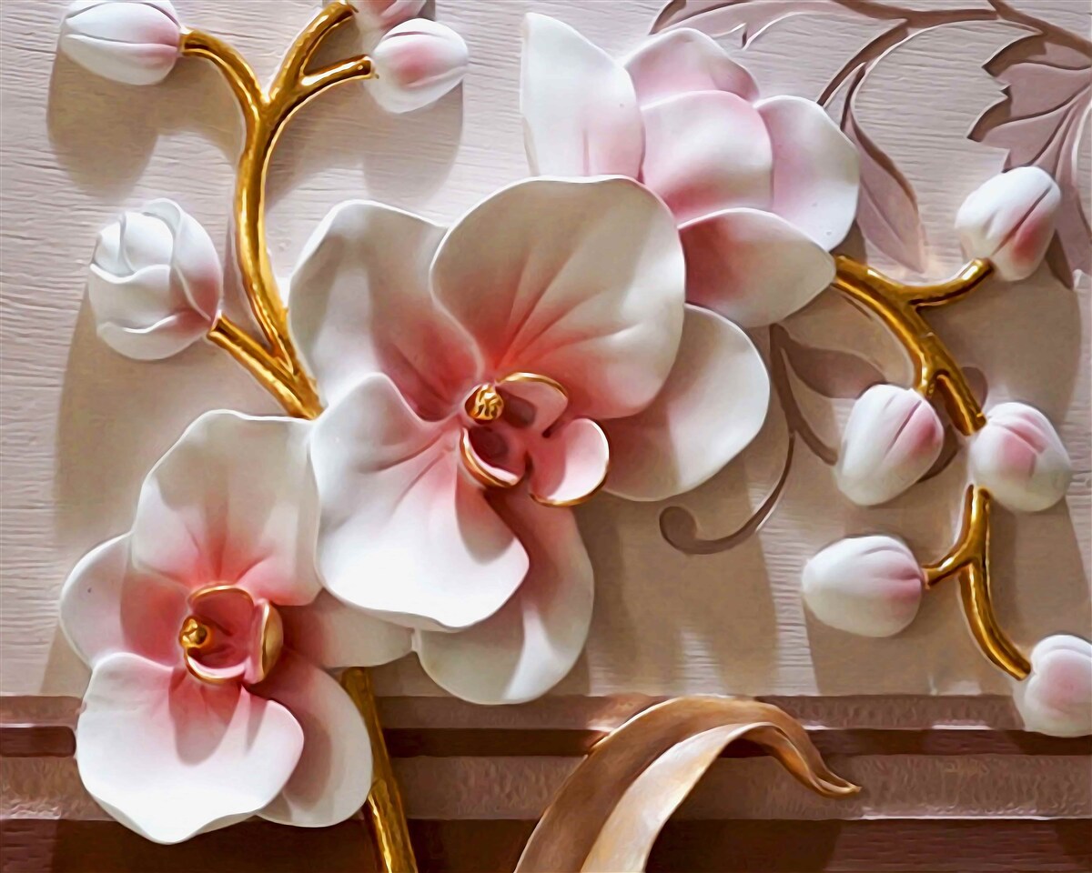 Papier peint orchidées blanches avec motifs mortels texturés